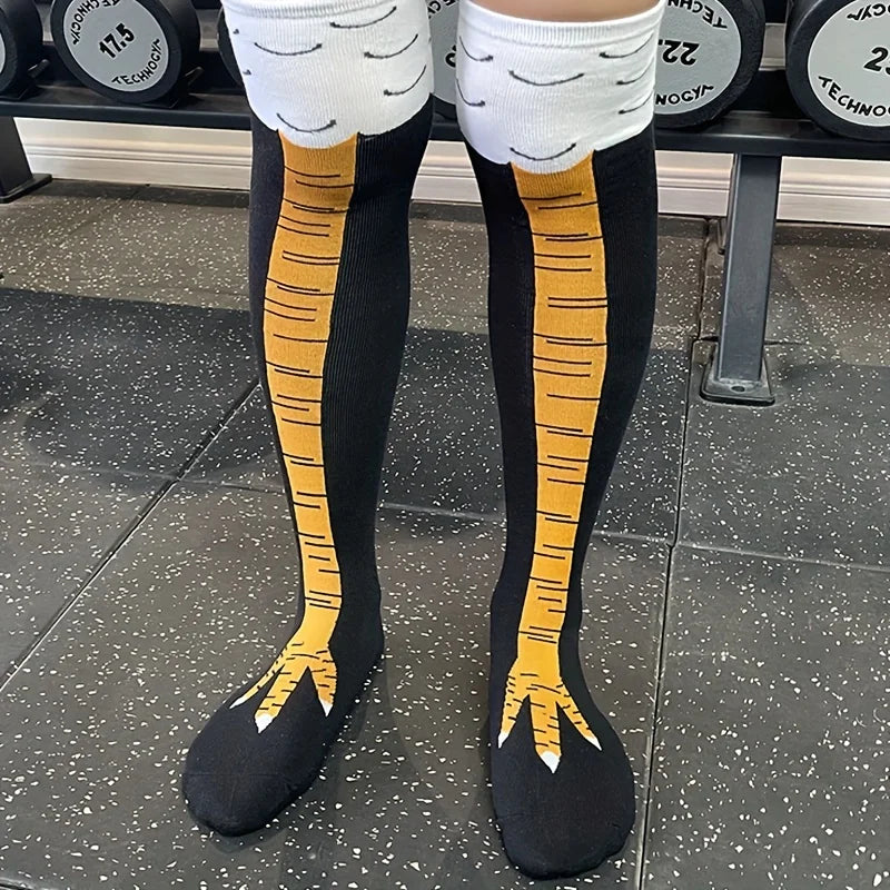 1/2 Pairs Women Knee High Socks Trendy Cartoon Funny Chicken Claw Socks Fitness Sports Casual Slim Leg Long Tube Socks Women