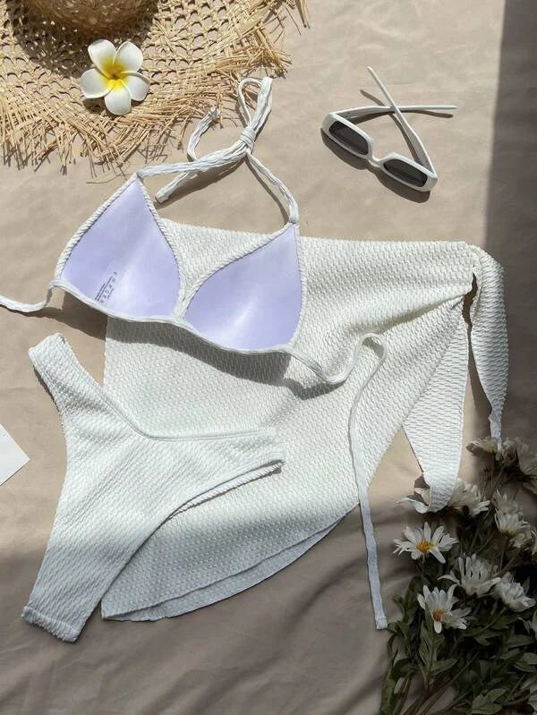 3 Pieces Triangle Bikinis 2026 Solid Swimwear Female Sexy Swimsuit Women & Beach Skirt Bathers Bathing Swimming Swim Suit