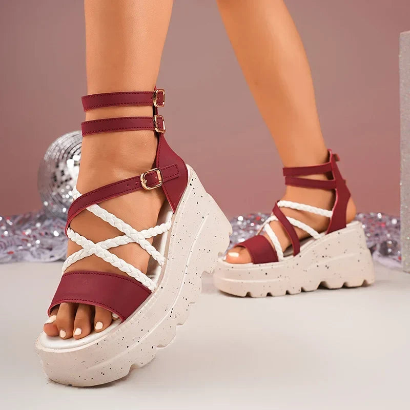 Cross Band Chunky Platform Sandals Women 2025 Summer Thick Sole Wedges Rome Sandles Woman Super High Heel Gladiator Sandalias 43