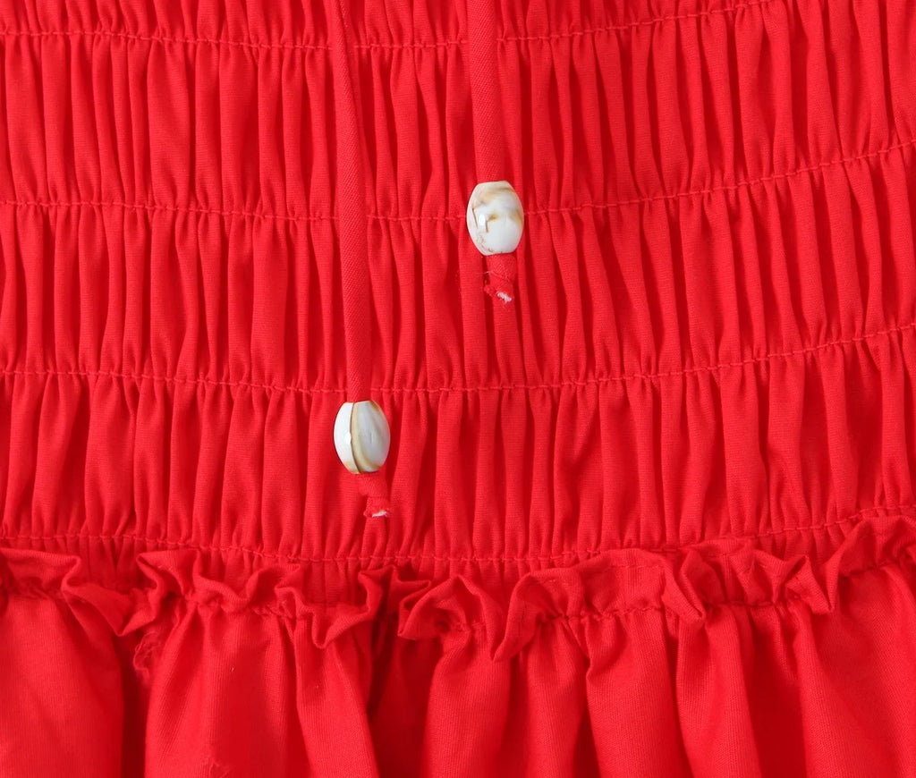 Cotton Summer Red Short Dress Women Strapless Beach Mini Dress Casual Ruffles Spaghetti Strap Boho Party Sleeveless Dress