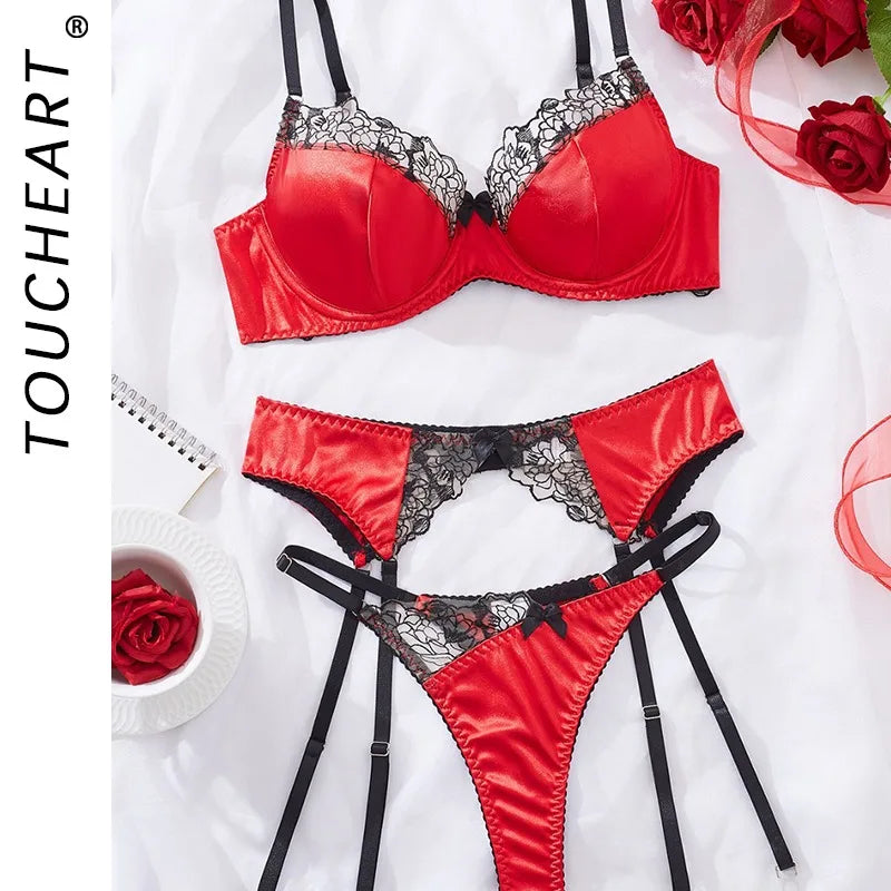 Toucheart Sexy Underwear Lace Patchwork Sissy Slim High Waisted Women Interesting Gather Together Charming Lingerie Intimate Set