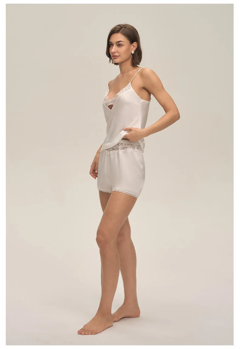 Summer home suspender shorts set casual and comfortable home wear lace women's pajamas