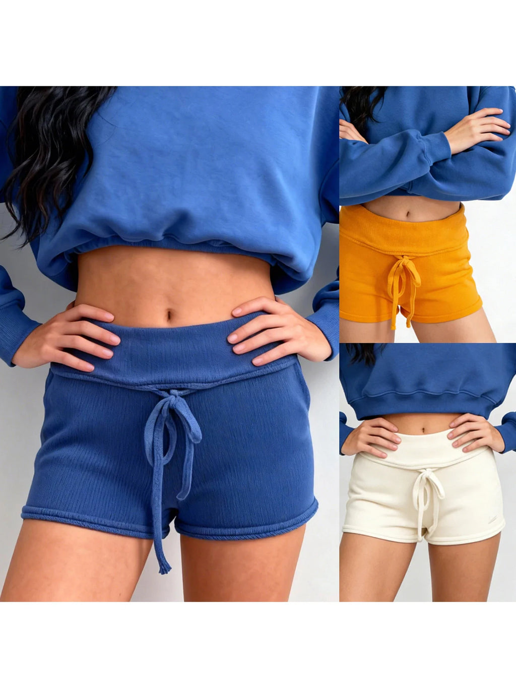 Women Fashion Lounge Shorts Spring Summer Knit Shorts Solid Color Drawstring Foldable Waist Comfy Casual Shorts