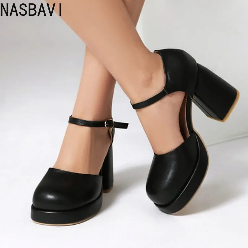 NASBAVI Platform Pumps Chunky Heel Ankle Strap Shoes 2025 Spring Summer Wedding Shoes Fashion Sexy Mary Janes Pumps Big Size 48