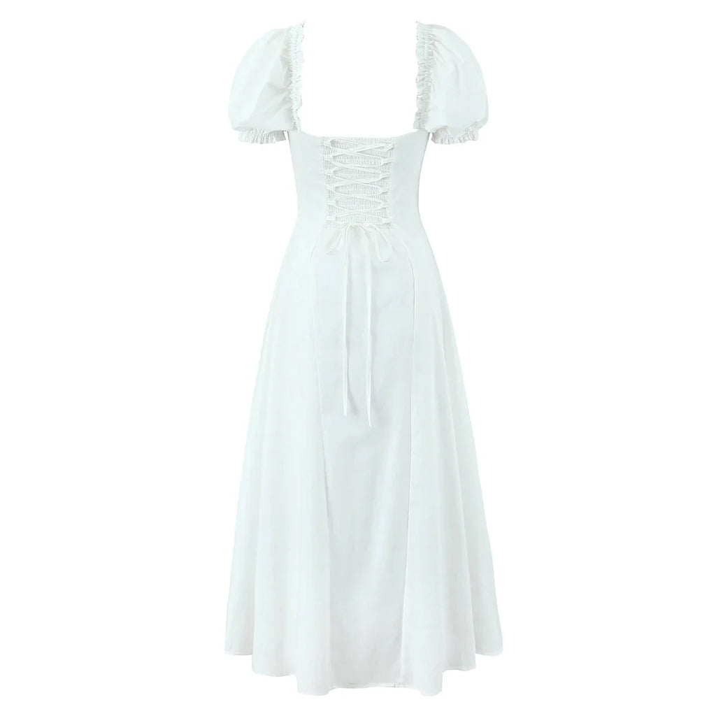 Bowknot Ruffles Light Blue Midi Dress Women's Summer Off Shoulder Short Sleeve Beach Dress Drawstring White A-line Vestidos 2025