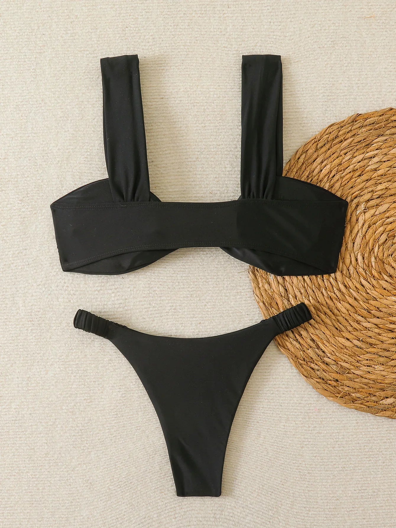 Strappy Bandeau Thong Bikinis 2026 Women Sexy Swimsuit Solid Brazilian Swimwear Female Bathers Bathing Swimming Swim Suit