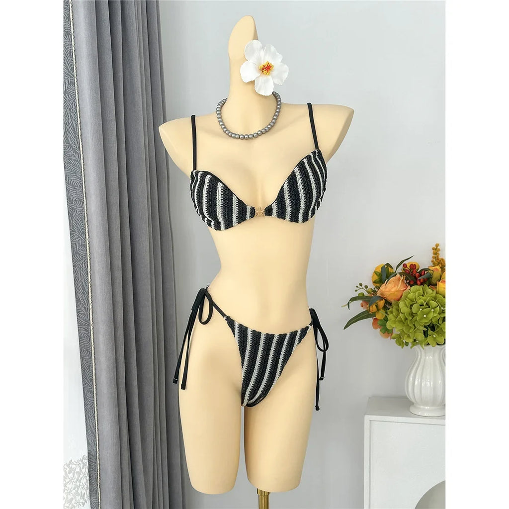 4PCS Striped With Long Sleeve Pants Bikini Female Swimsuit Women Swimwear Bather Bathing Suit Swim Four-pieces Bikini set K8072