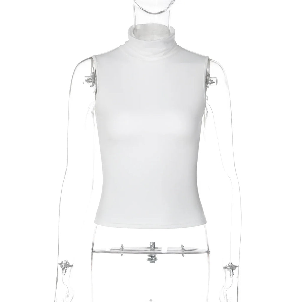 FDYOUI Fashion Turtleneck Sleeveless Tank Tops Streetwear Y2K Woman Clothes Backless Solid Corset T-shirt Female Skinny Crop Top