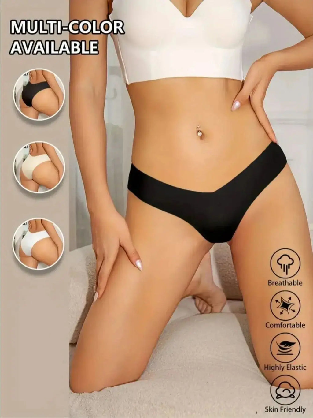 6 Pcs/Set Women's V-Waist Low-Rise Cotton Bikini Briefs - Seamless, Skin-Friendly, 100% Cotton Crotch, 8 Solid Colors, S-XL