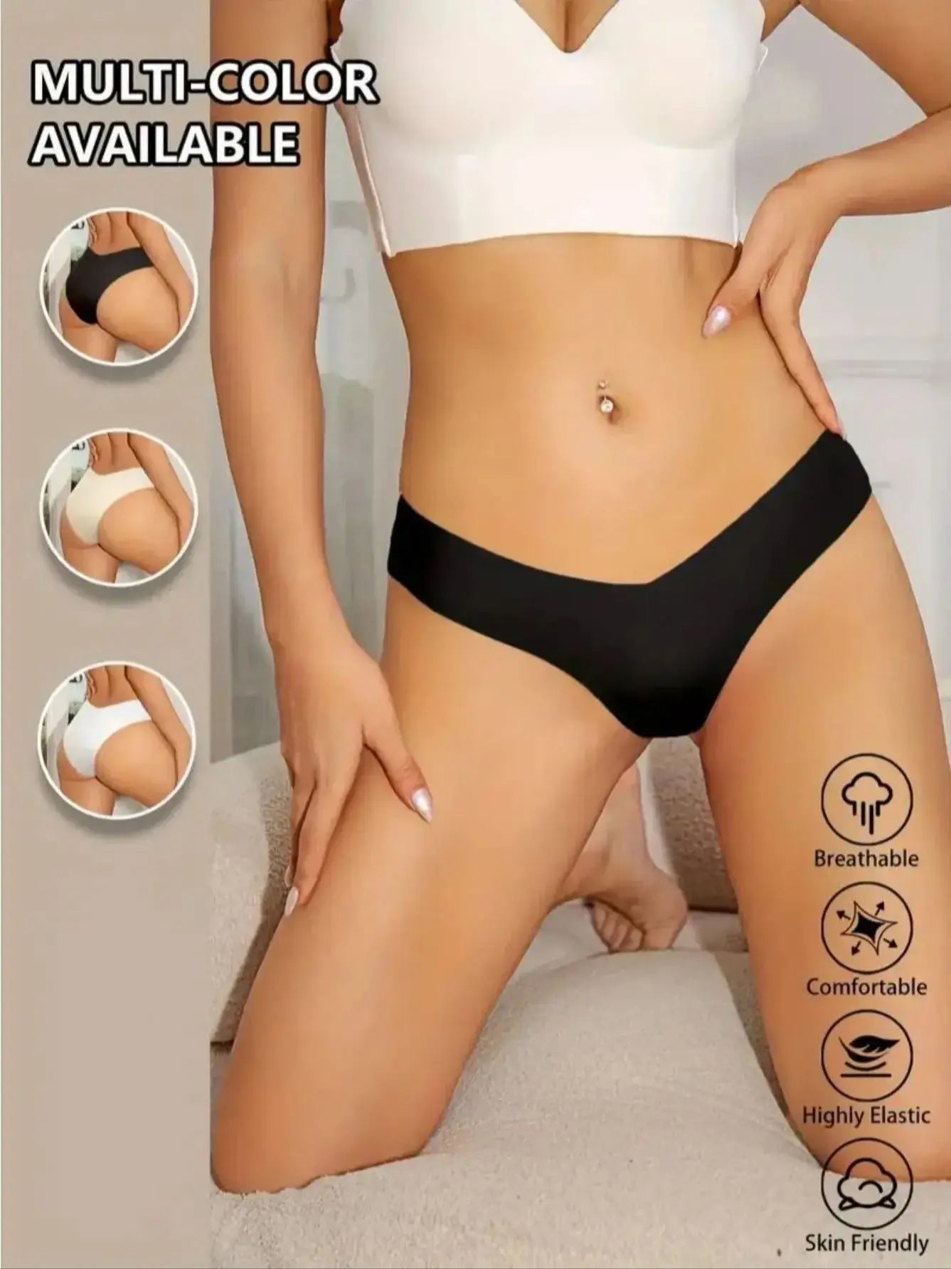 6 Pcs/Set Women's V-Waist Low-Rise Cotton Bikini Briefs - Seamless, Skin-Friendly, 100% Cotton Crotch, 8 Solid Colors, S-XL