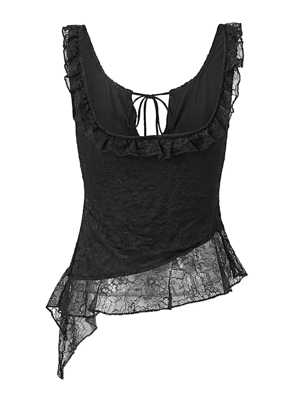 Women Flounce Vest Lace Jacquard Square Neck Tie-up Tank Tops Backless Sleeveless Slim Fit Retro Blouses for Party Club