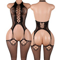 Desire Night EroticOpen Back Bras BodySuits Hanging Neck Bodystockings Crotchless Lingerie Women Sexy Mesh Hollow Underwear Set