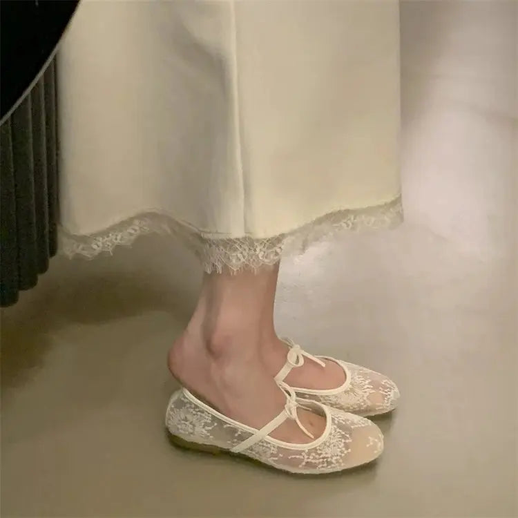 2026 Women Spring Summer Ballet Flat Shoes Breathable Mesh Embroidery Fashion Flats Lovely Bow Knot Female Daily Walking Sandals