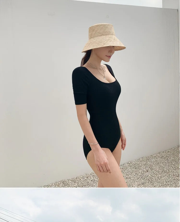 New Korea Sexy Mesh Cut Hollow Out High Waist Swimsuit Lady Monokini One Piece Swimwear Women Swim Bath Suit