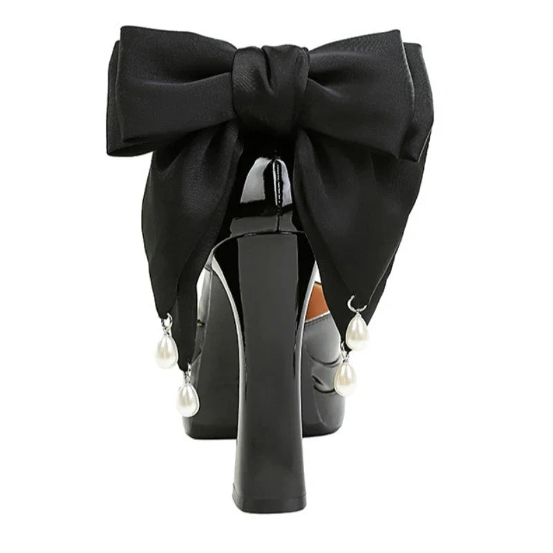 BIGTREE Shoes Women's High Heels Hollow Platform Waterproof Thick Heel Pointed Toe Sandals Match Dress Wedding Shoes Knot