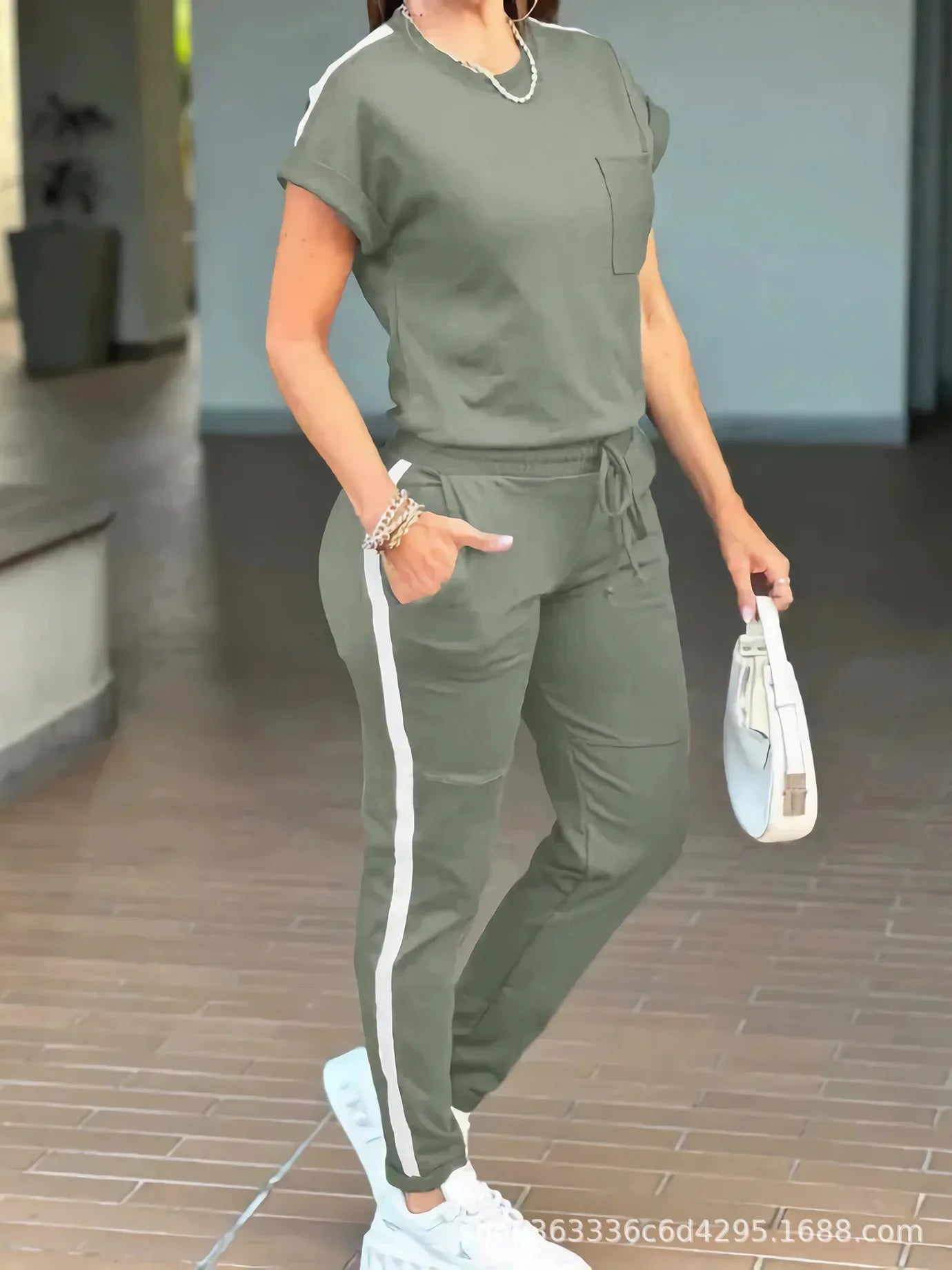 Women's suit sports casual two-piece short-sleeved suit plus size mom