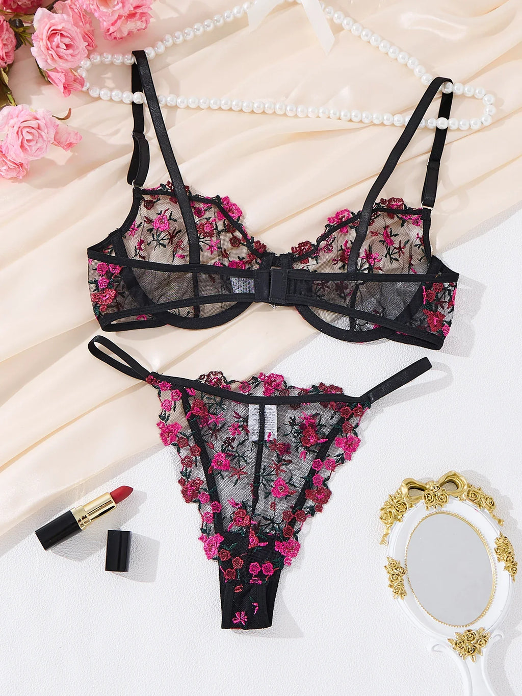 Sexy Sheer Lingerie Set Embroidery Transperant Pornostar Lenceria Sensual Mujer Seducive Conjunto Ropa Interior Set Intimo Lace