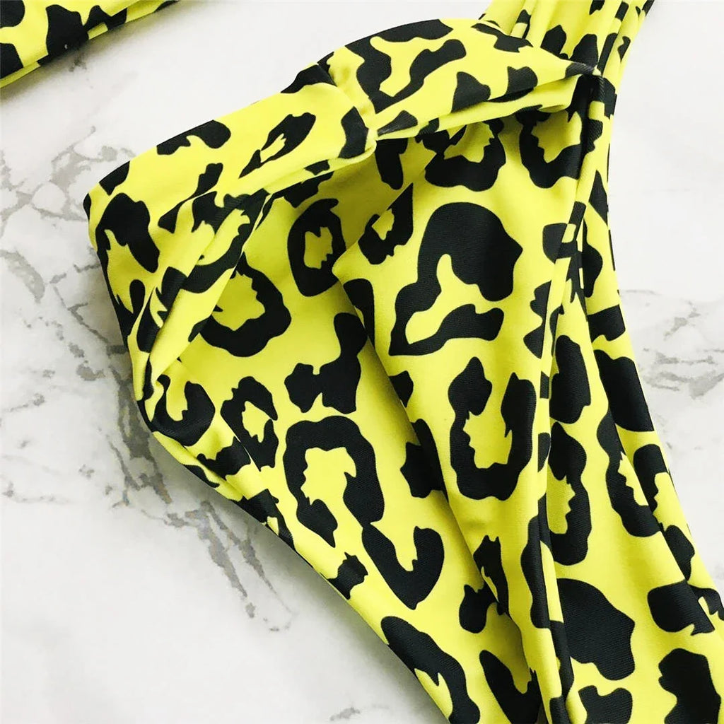 New S - XL Sexy Hot Pink Leopard Bikini Women Swimwear Female Swimsuit Two-piece Bikini set Bather Bathing Suit Swim Lady V871P