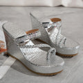 Fashion Crystal Wedges Heels Sandals Women Woven Clip Toe Chunky Platform Sandles Woman Summer Gold Silver High Heeled Slippers