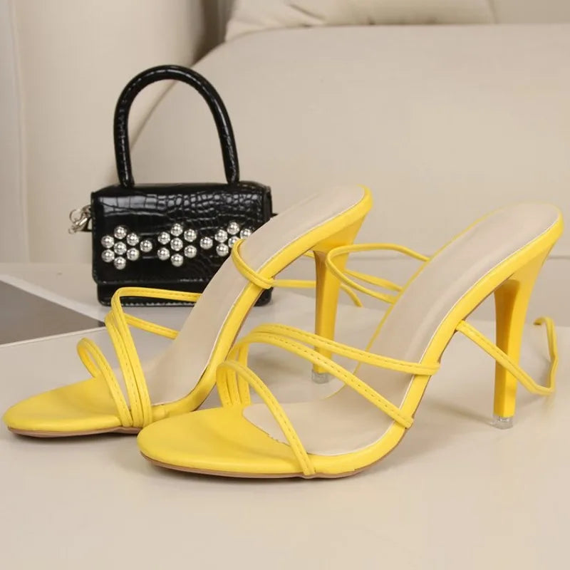 New Summer Elegant Strap Solid Color Square Toe High Heels Open Toe Fashion Sexy Banquet Women's Shoes  pumps women shoes