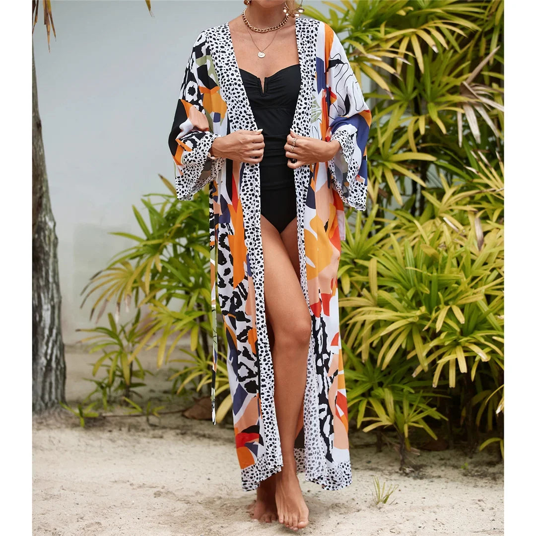 13 Colors Printed With Belt Crochet Knitted Tunic Beach Dress Beach Wear Beachwear Beach Cover Up Cover-upsFemale Women V7201