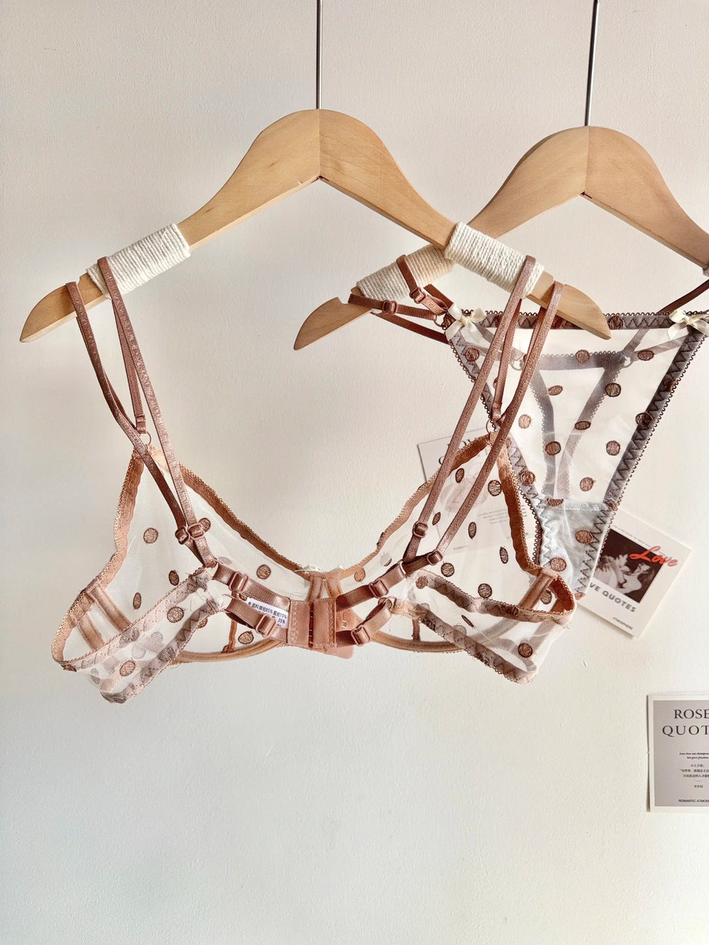 French Style Lace Underwear Set | Sexy Dotted Mesh Bra & Thong for Large Bust, Ultra Thin Slimming Anti Sag Lingerie MOYISU S-XL