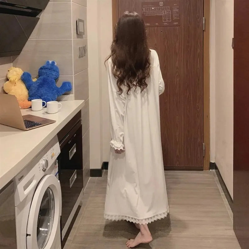 Long Sleeve Princess Style Nightdress Women's Pajamas Lace Palace Korean Version Loose Plus Size New Homewear Birthday Gift
