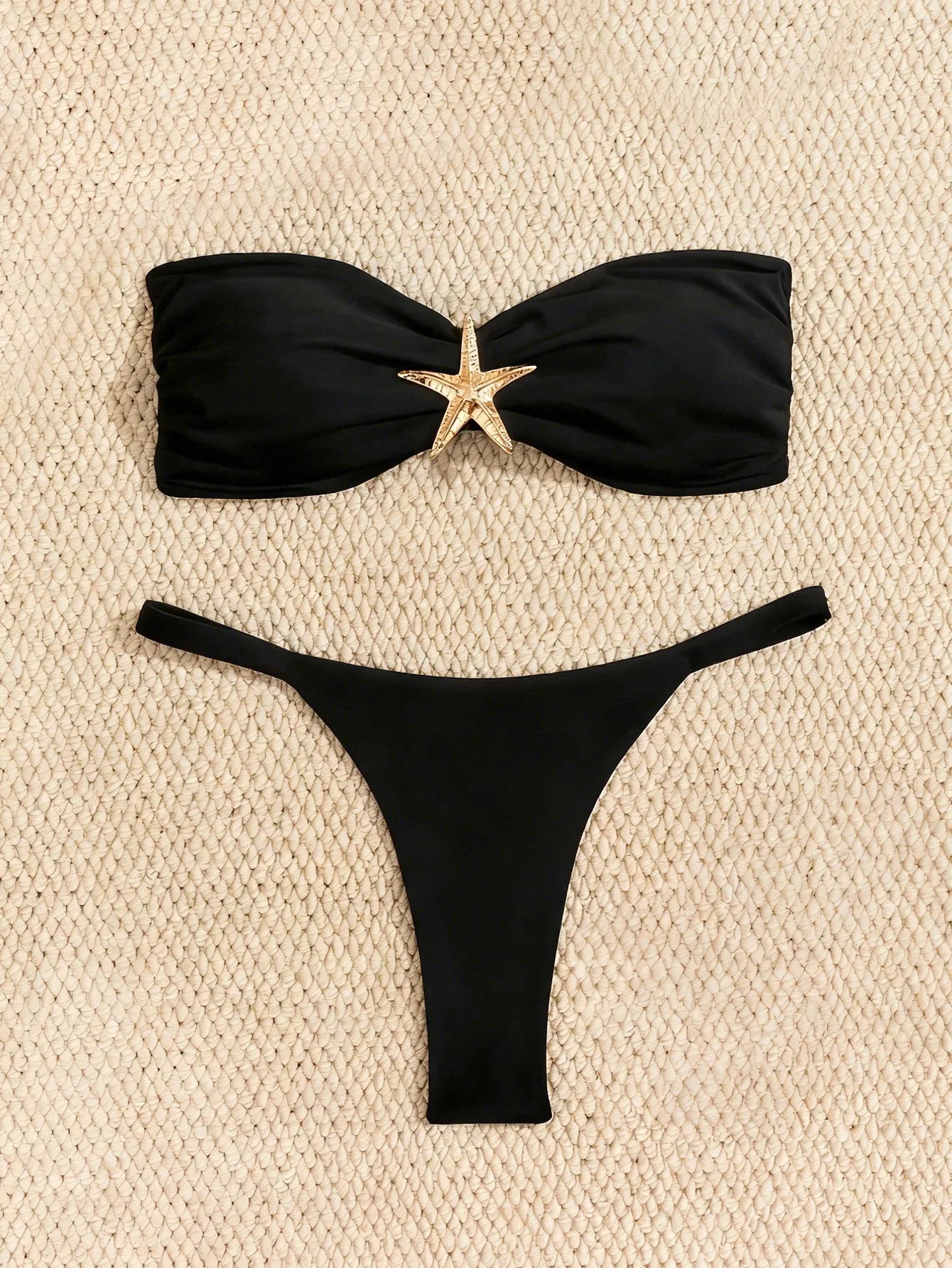 Sexy Bandeau Bikini Set 2026 Women Coffee Starfish Ornament Push Up Thong Swimsuit Brazilian Beach Bathing Suit Micro Swimwear