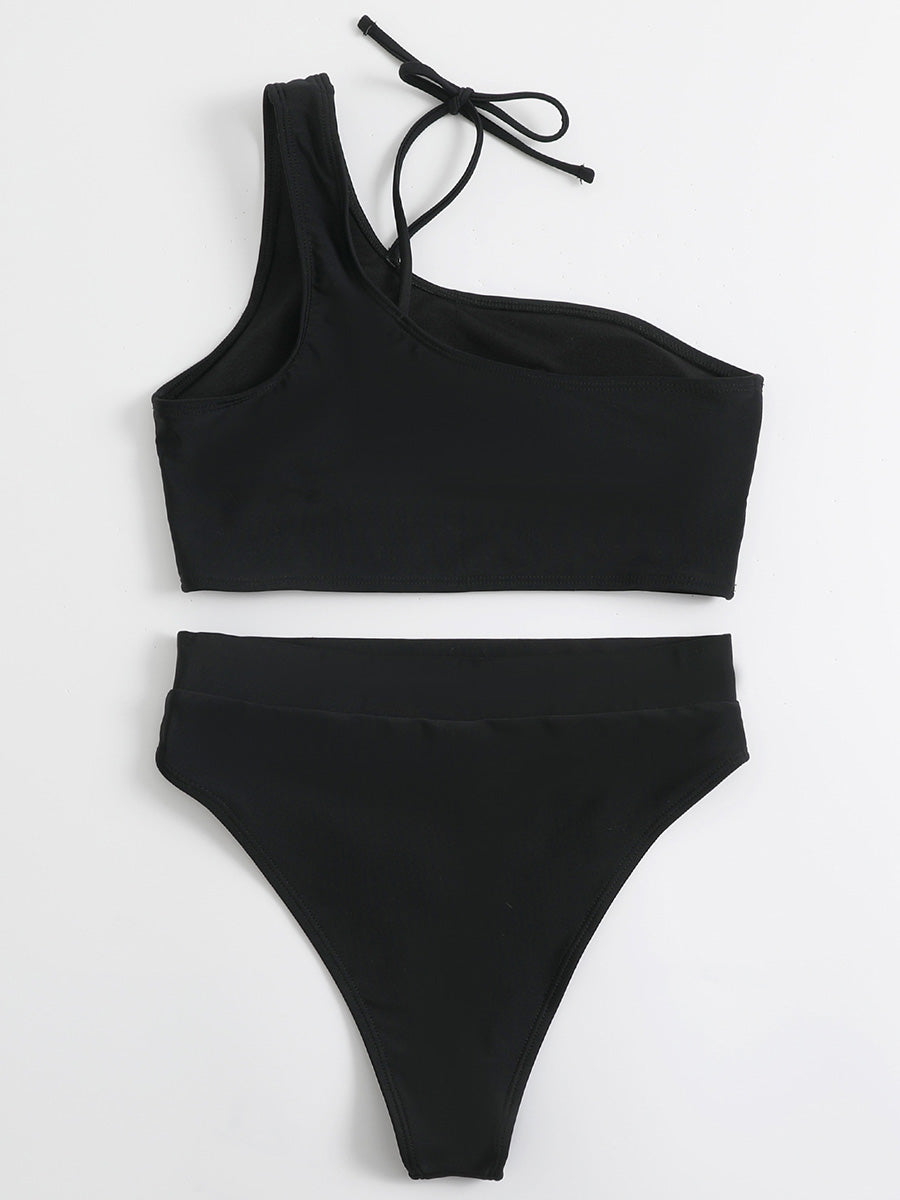Asymmetric One Shoulder High Waist Bikini Women Swimsuit Female Swimwear Two-pieces Bikini Set Tummy Cut Out Bathing Suit Swim