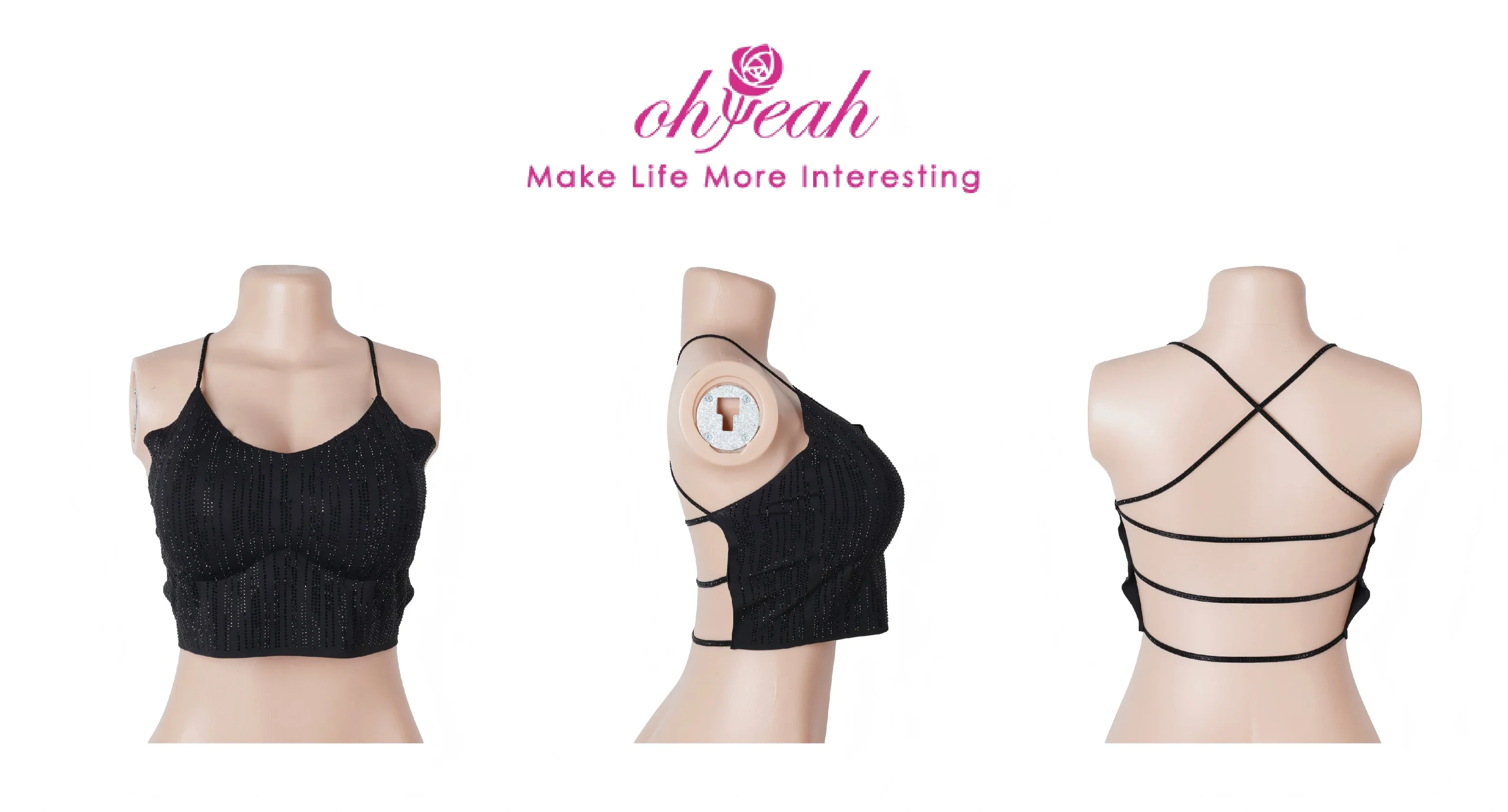Black Rhinestone Camisole for Women Sexy Slim Fit Seamless Backless Short Top Night Out Clubwear