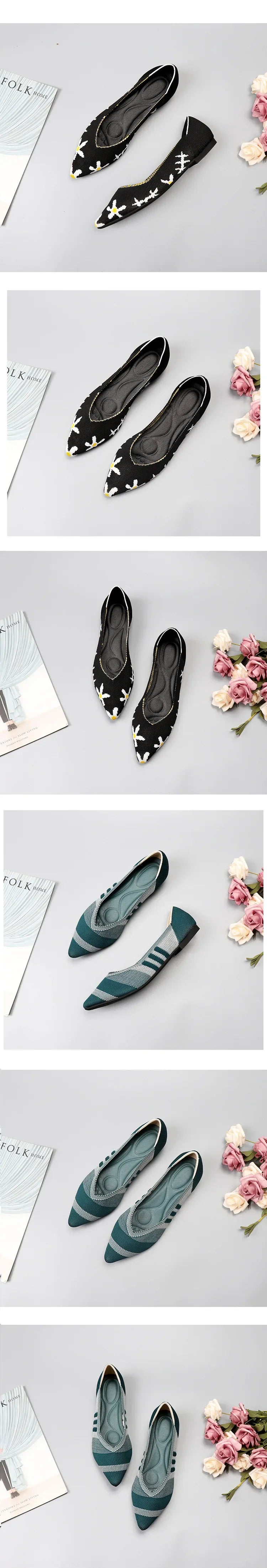 Women's Shoes Mesh Breathable Pointed Toe Flat 2026 Fashion Soft Bottom Knitted Shoes Female Casual Slip on Footwear Loafers
