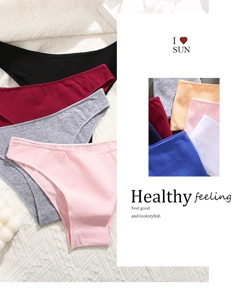 4Pcs Women's Cotton Seamless Briefs Intimates Women Sexy Panties Solid Color Breathable Underwear Female Low Waist Soft Lingerie