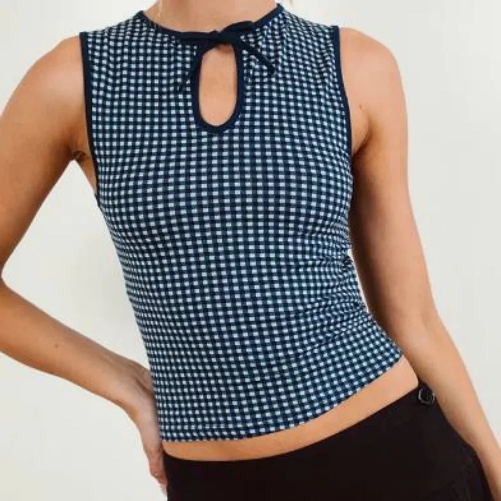 Women's Tank Tops Sleeveless Tie-up Cut Out Crew Neck Vest Summer Cropped Top Camis