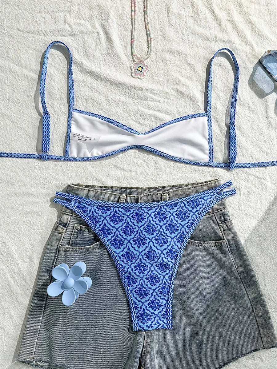 XS - XL Flowers Printed High Cut Bikini Women Swimsuit Female Swimwear Two-pieces Bikini Set Bather Bathing Suit Swim Beachwear
