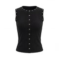 Summer Women's Studded Tank Tops Casual Stylish Button Down Crew Neck Slim Fit Sleeveless Vest Ribbed Gothic Punk Street