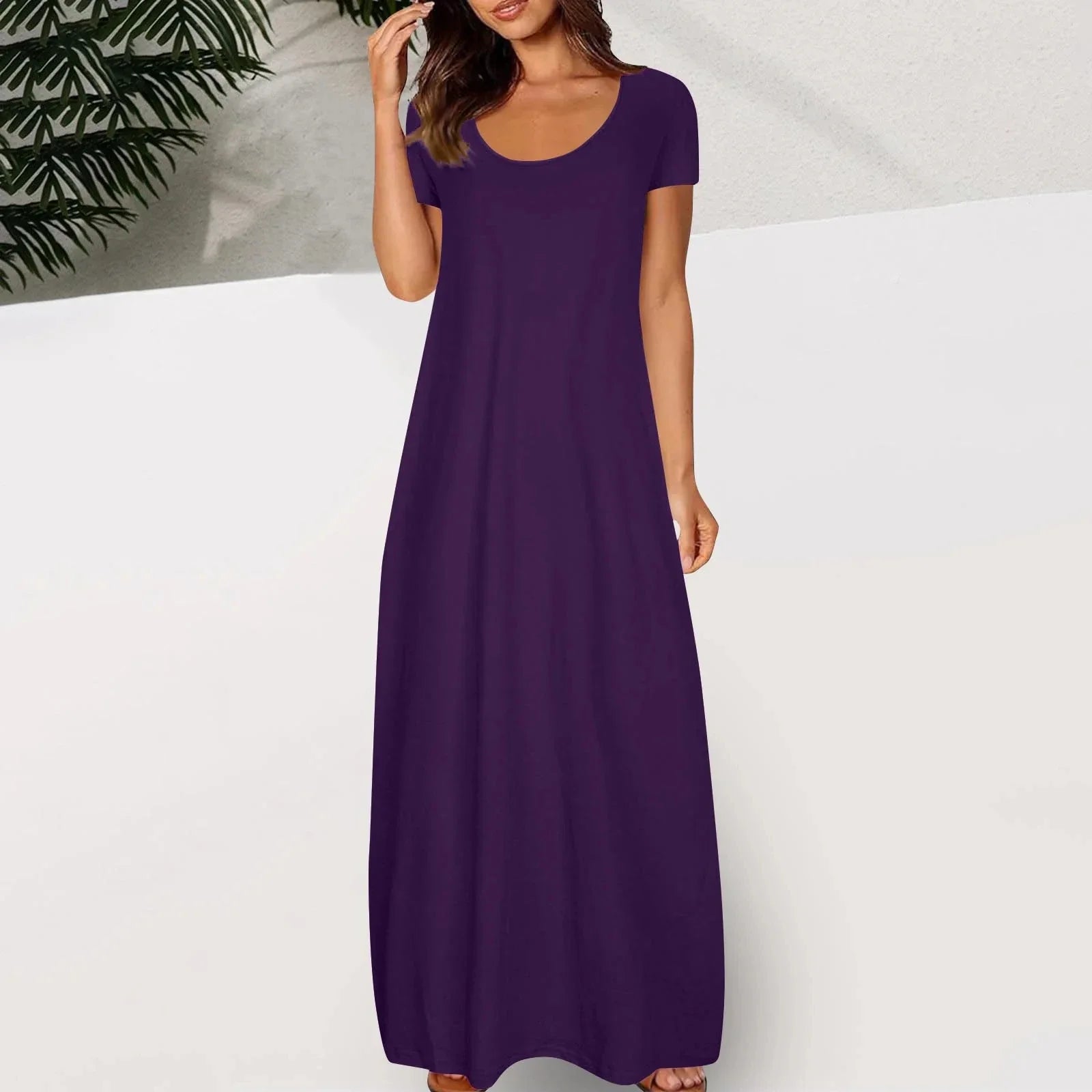 Casual Dresses For Teens Fashion Clothes Women Leisure Solid Color V Neck Short Sleeve Long Dress Casual Loose Sundress 2025