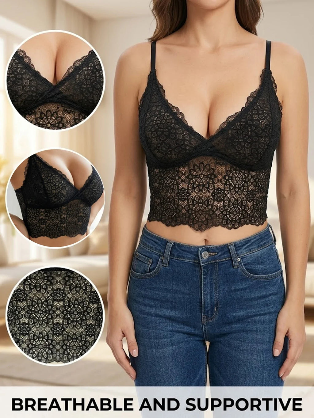 Women's Sexy Floral Lace Bralette Push Up Crop Cami Top Mesh Unlined Wireless Bra Comfortable Female Lingerie Underwear