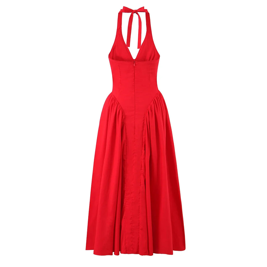 Foridol Summer Spring White Cotton Women's Dress Backless Halter Midi Party Dresses Elegant Vinatge A-line Vestidos 2025 New In