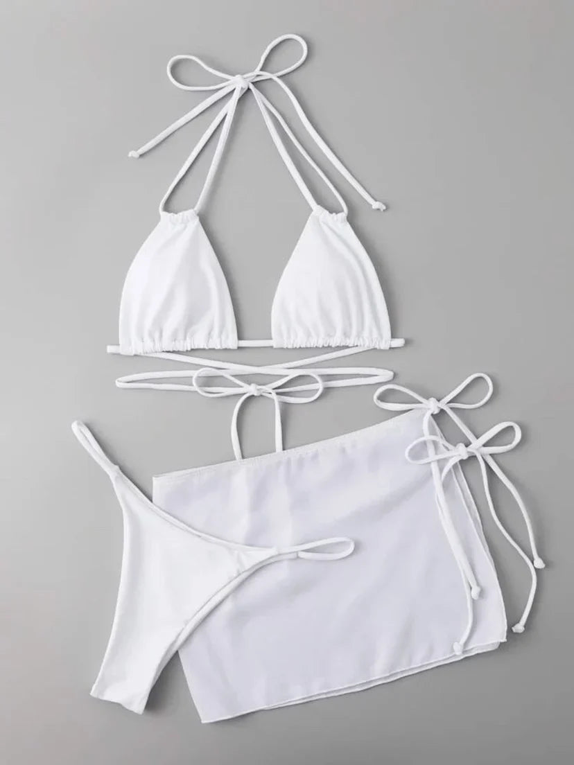 3 Pieces Thong Bikini 2026 Women With Skirt Trikini Swimwear Female Triangle Swimsuit Beach Wear Bathing Swimming Suit Summer