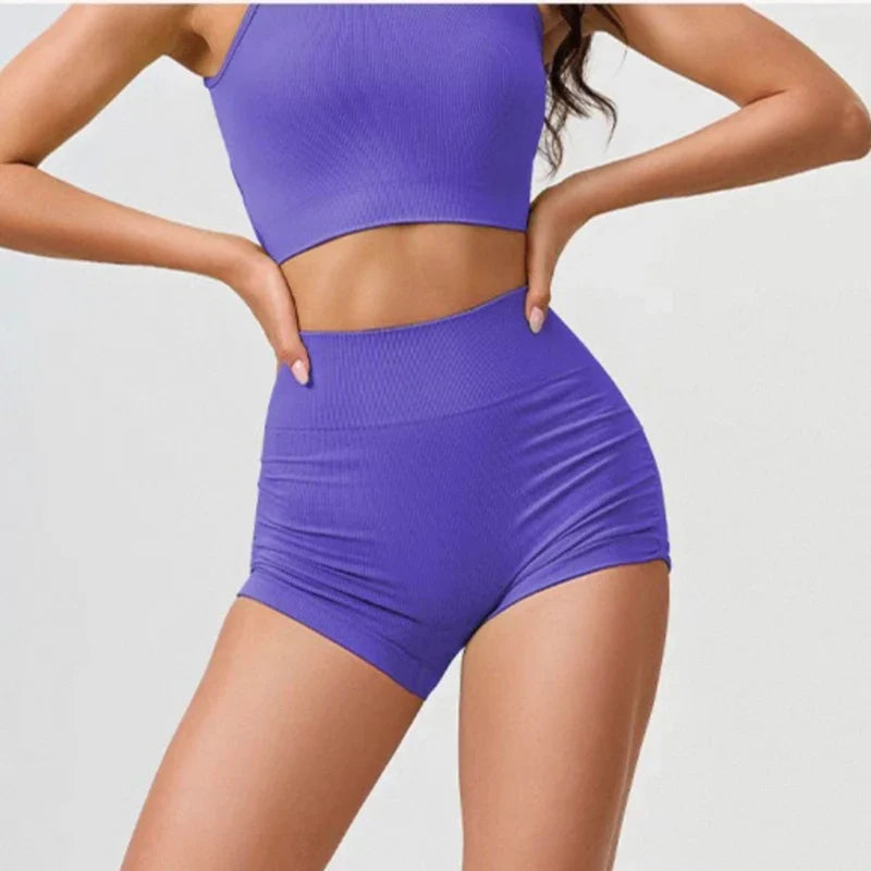 High Waist Women's Yoga Fitness Shorts Tight Fit Abdominal Slimming Lifted Buttocks Three Part Pants Exercise Clothing