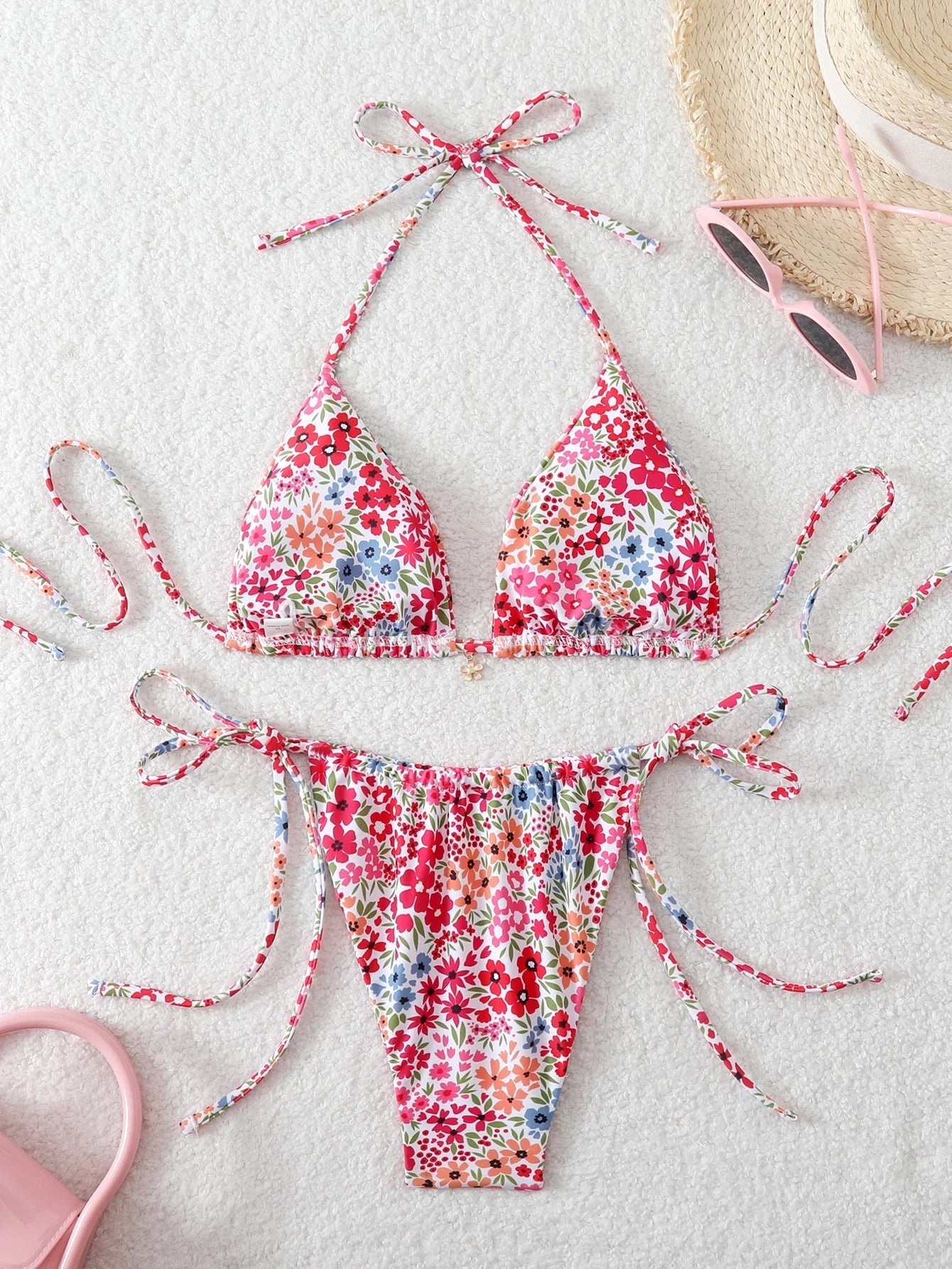 Triangle Halter Thong Bikinis 2026 Women Sexy Printed Swimsuit Floral String Swimwear Female Bathers Bathing Swimming Swim Suit