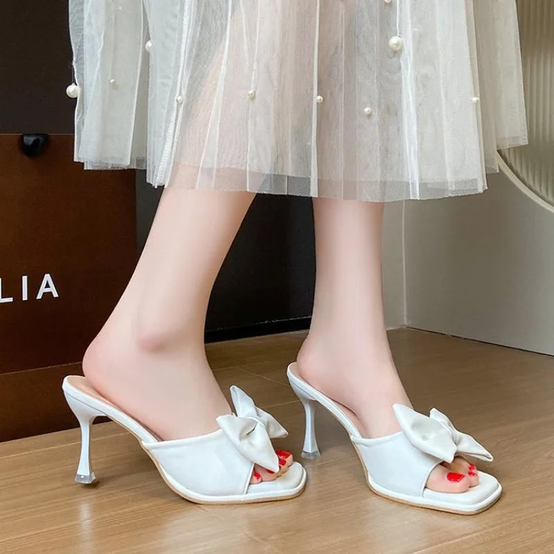 Slim Heel Slippers Women Spring Summer 2026, Princess Style Butterfly Bow High Heels, Cool Slippers