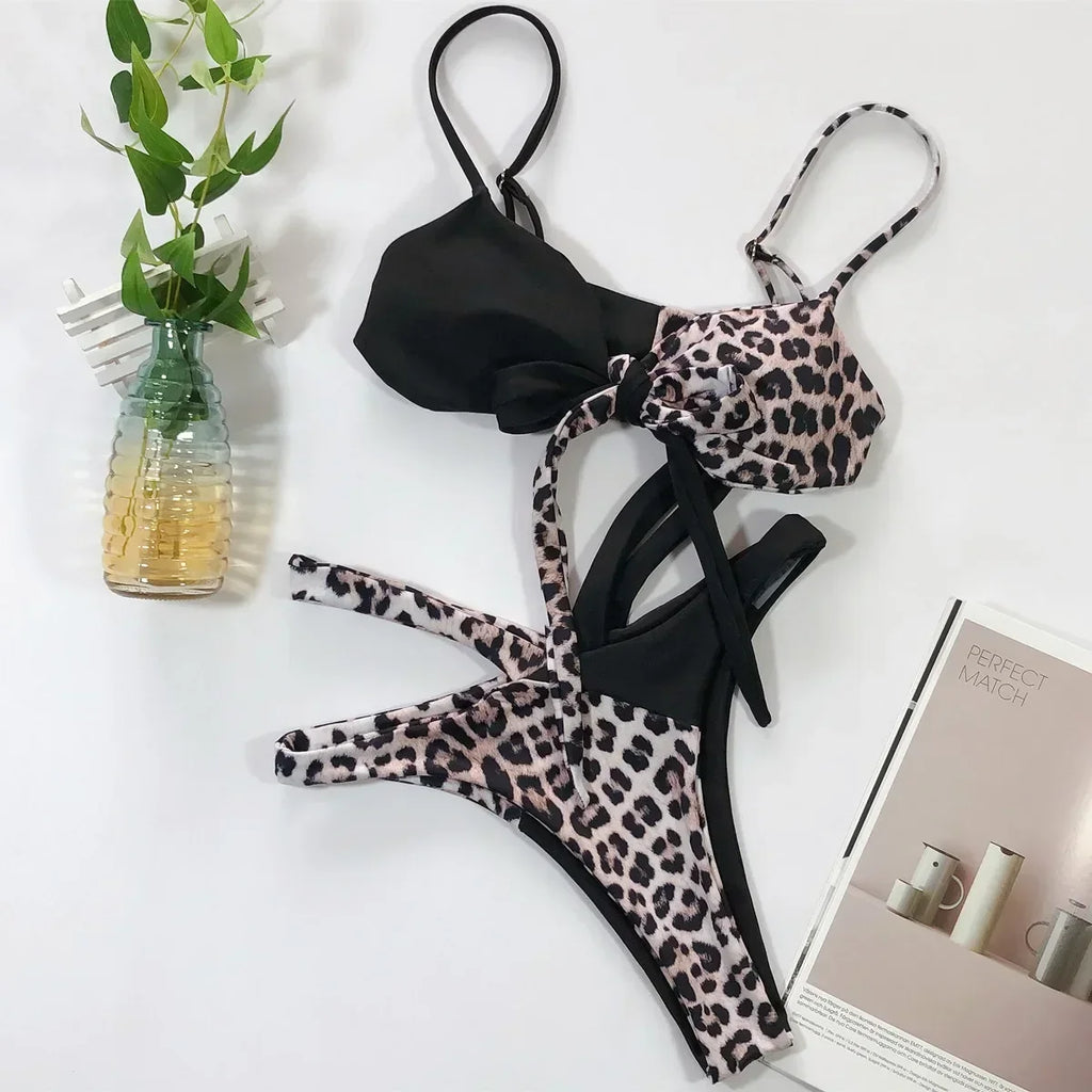 2026 Sexy Bikini Women Swimwear Swimsuit Leopard Cross Straps Bikinis Set Female Push Up Bathing Suit Trajes De Bano Mujer