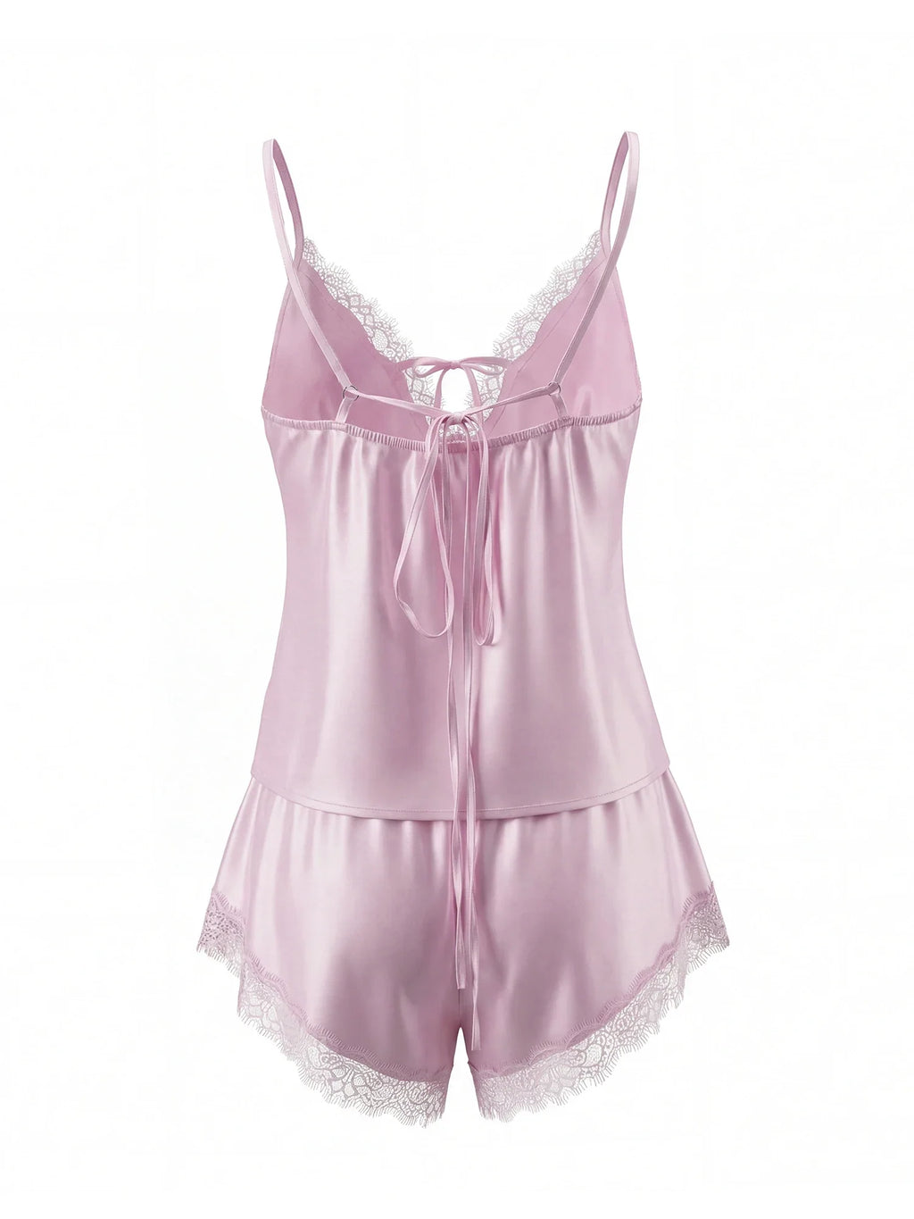 2026 Summer Women Pajama Sets Lace Trim Satin Babydoll Camisole Tops and Shorts Sets Lounge Sleepwear