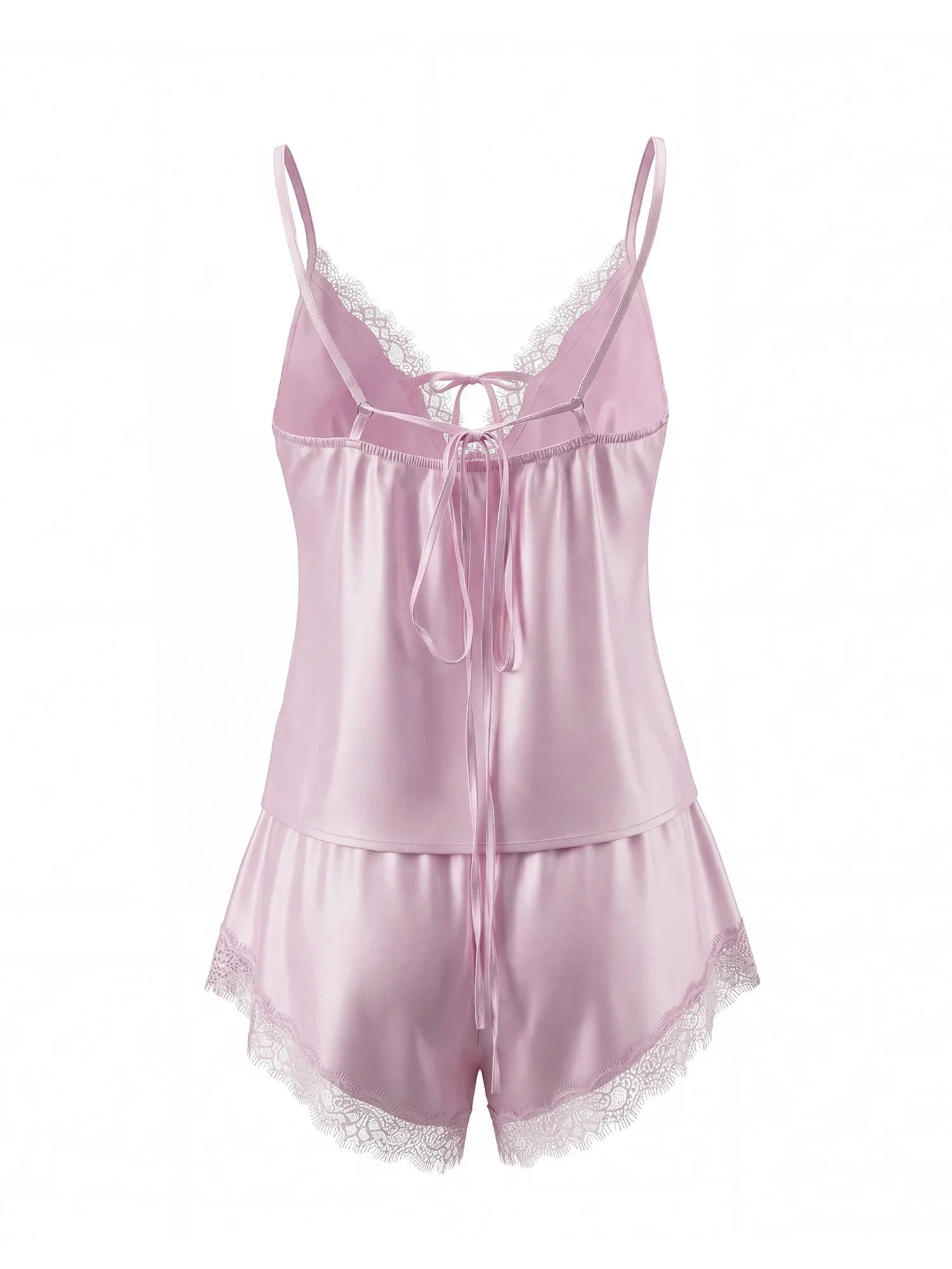 2026 Summer Women Pajama Sets Lace Trim Satin Babydoll Camisole Tops and Shorts Sets Lounge Sleepwear