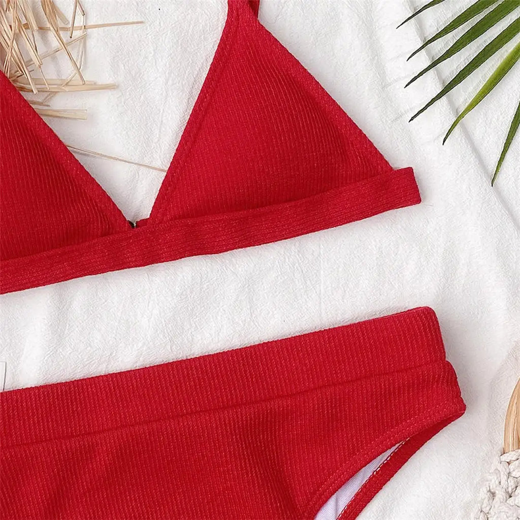 S - XL Sexy Female Swimsuit High Waist Bikini Women Swimwear Two-Pieces Bikini Set Ribbed Bather Bathing Suit Swim V2328