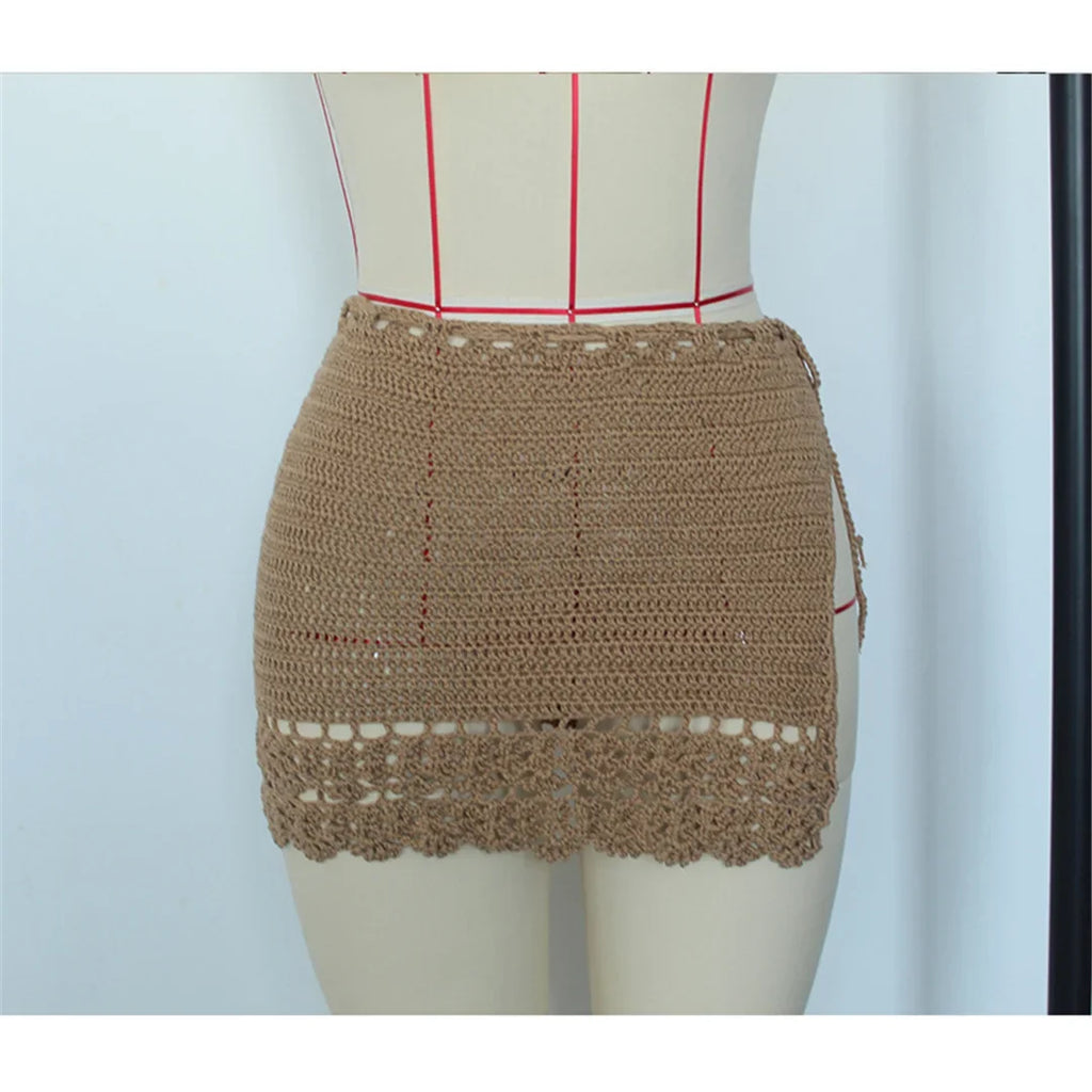 2026 Hollow Out Skirt Sarong Crochet Knitted Tunic Beach Cover Up Cover-ups Beach Dress Beach Wear Beachwear Female Women V8074