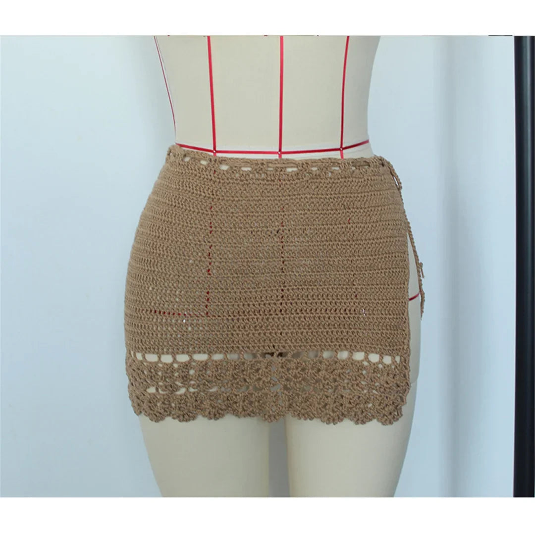 2026 Hollow Out Skirt Sarong Crochet Knitted Tunic Beach Cover Up Cover-ups Beach Dress Beach Wear Beachwear Female Women V8074