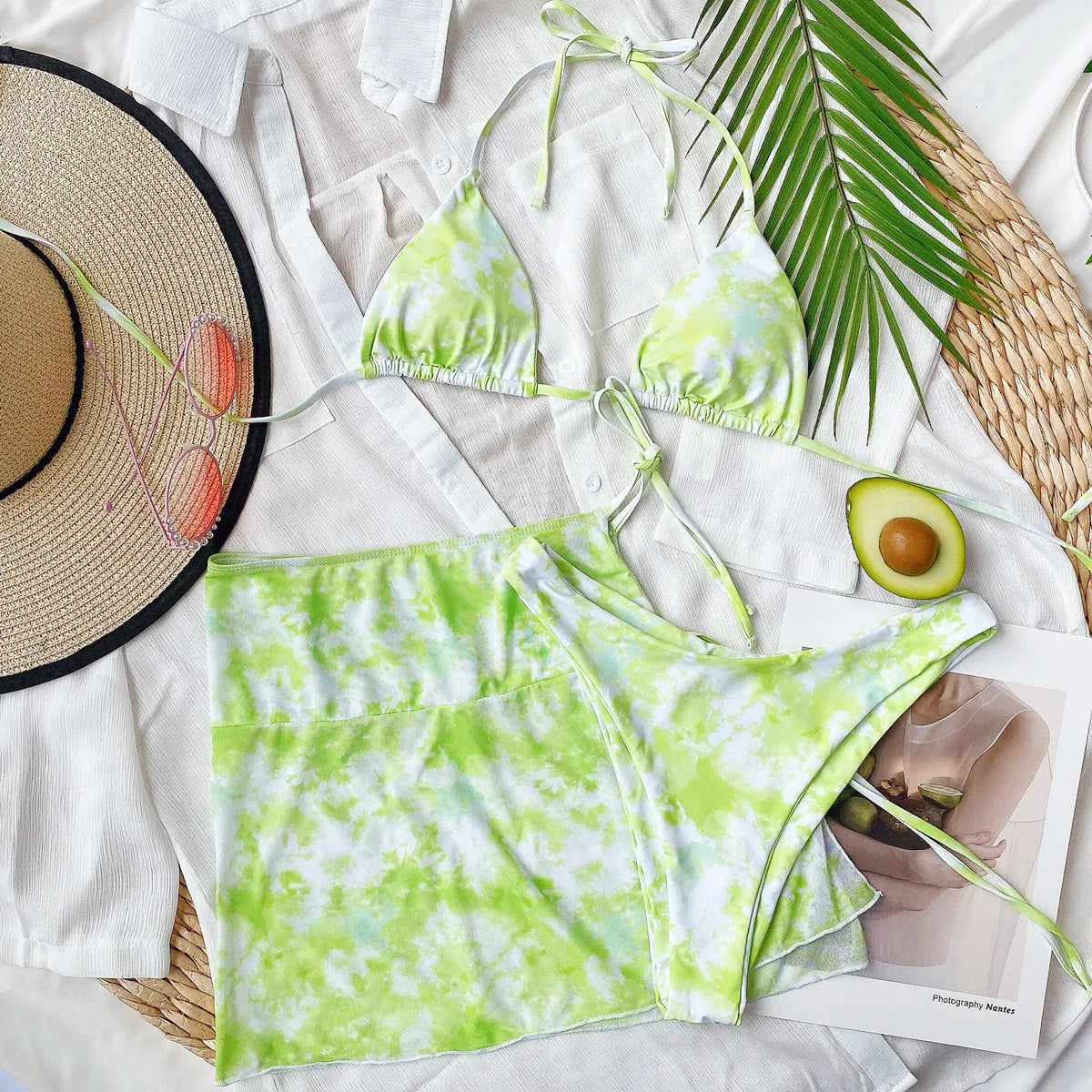 4 Colors Sexy Bikini Set 3-Piece Swimwear Swimsuit Women Halter Print Bikinis Set Bathing Suit Beach Bikini Trajes De Bano Mujer