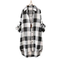 Long Sleeve Lapel Oversized Shirts Women Shirt Plaid Print Irregular Hem Single-breasted Soft Breathable Lady Long Top